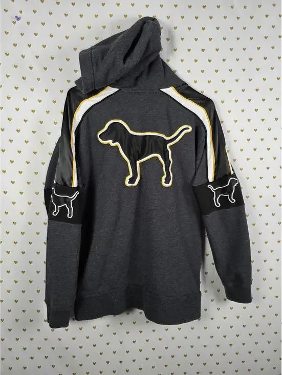 Victorias Secret Pink Rare Embroidered Dog Logo Quarter Zip Hooded Jacket SMALL - Picture 1 of 7